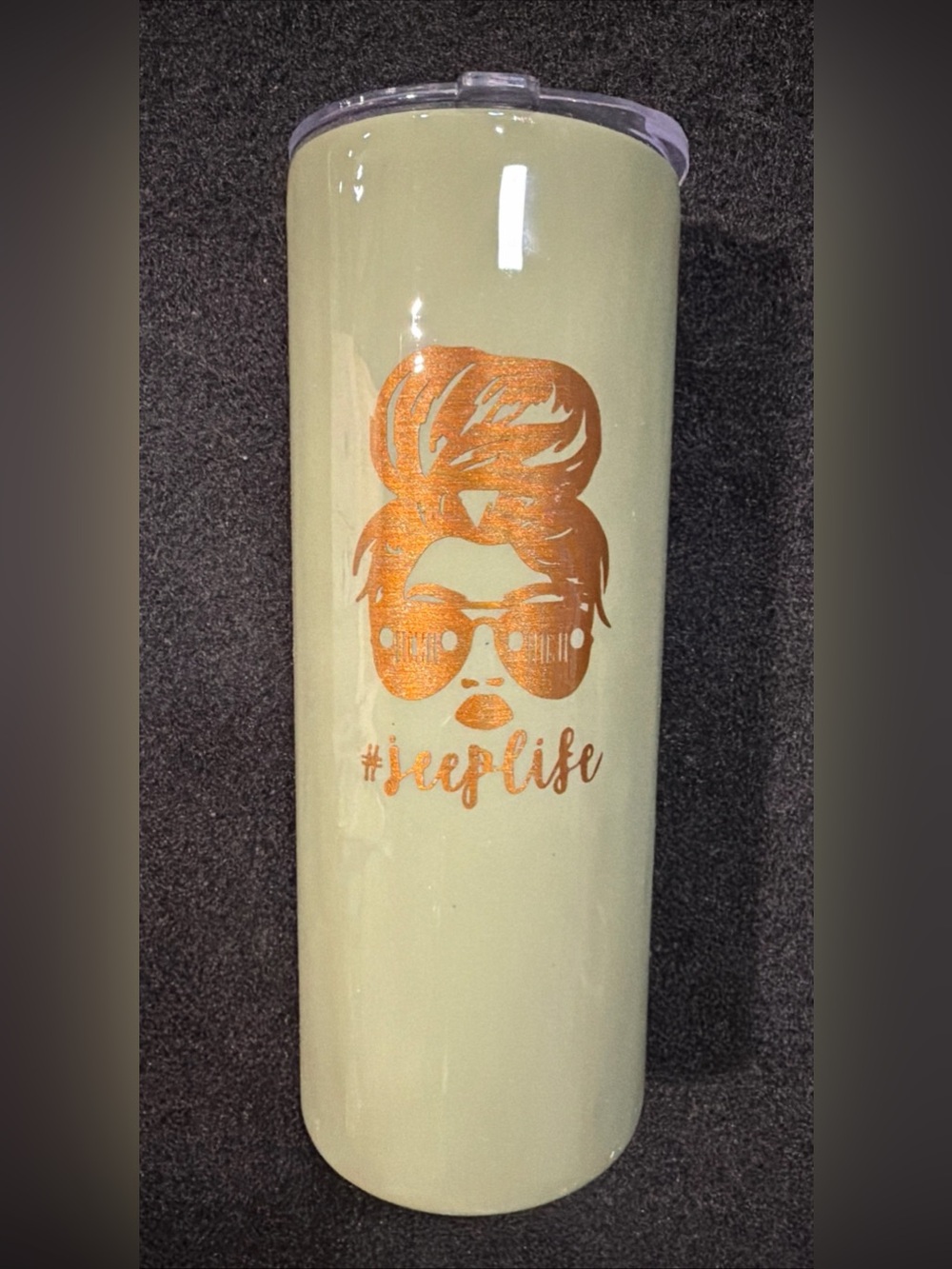 Personalized Jeep Life Green Tumbler With Lid 20 Oz #jeeplife Girl In Sunglasses